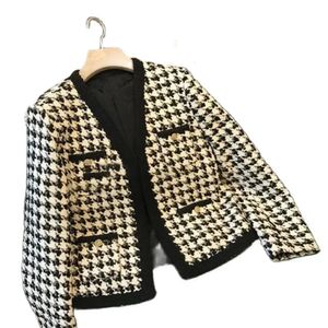 Pied-de-poule Tweed mélangé Vintage veste femme manteau court mode coréenne à manches longues vêtements d'hiver vestes pour femmes 2024240304