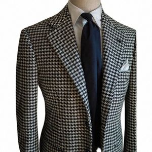 Blazer de mariage pied-de-poule pour hommes 2024 en stock Plaid cranté revers veste de costume élégant mâle Fi manteau O0HI #