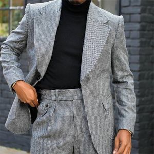 Costumes de mariage pied-de-poule pour hommes, coupe cintrée, Tuxedos de marié à revers, ensemble 2 pièces, tenues