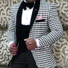 Houndstooth Wedding Tuxedo para el novio Slim Fit Black Men Trajes Mantón Solapa Somking Blazer African Male Fashion Traje 2021 X0909