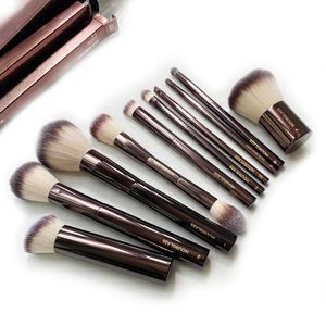 Ensemble de pinceaux de maquillage sablier - 10pcs Poudre Blush Ombre à Paupières Crease Concealer Brow Liner Smudger Dark-Bronze Metal Handle Cosmetics Blending Tools