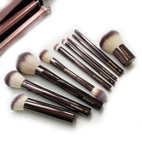 Les brosses de maquillage de sablier réglementent 10 pcs Brussage cosmétique pour le visage Powder Blush Feed Shadow Crease correcteur Brow Linner Smudger Smudger Metal Dark-Bronze Handle Beauty Tools