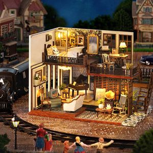 Accessoires de maison DIY WOODEN HOUSE DIORAMA TOYS CHILRENS MINI MONDION MODÈLE ASSEMBLAMENT