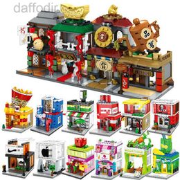 Casa de bloques de construcción Mini tienda de la ciudad vista Snack Street niños y niñas regalos juguetes 240308