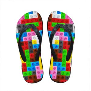 Huis flats slippers op maat gemaakte slipper dames 3d tetris print zomer mode strand sandalen voor vrouw dames slippers rubber flipflops c5zc# 921 flops 3DE2
