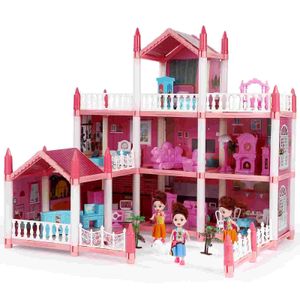 Huis Voor Kleine Meisjes Poppen Speelgoed Met Licht Strip Pp Diy Mansion Playhouse Building Speeltoestel Kind 240223