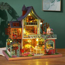 Huis Miniatuur Doll Diy Assembly Building Model Villa Kit Productie van kleine kamerspeelgoed, Decoraties van de thuisslaapkamer met bont