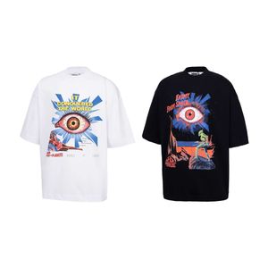 House of Error Full Sight Eye met witte inkt bedrukte, gewassen oude heren- en dameshigh street losse T-shirts met korte mouwen