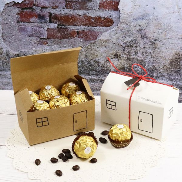 Boîtes-cadeaux en forme de maison avec étiquette corde Biscuit bonbons boîte en papier pour noël bébé douche décoration de fête de mariage