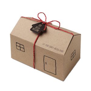 Huisvormige kraft papieren geschenken dozen wit bruin snoep cracker goodies cake pakket doos kerst feest decoraties suppiles