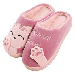 Maison pantoufle femmes intérieur hiver pantoufles unisexe diapositives mignon dessin animé chat doux sans lacet moelleux fourrure chaud intérieur chaussures