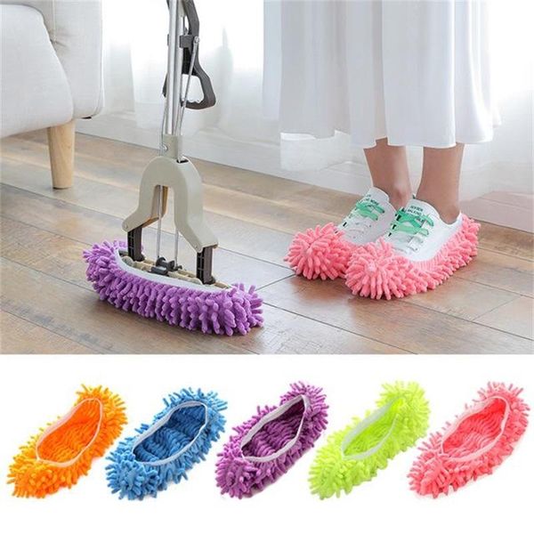 Herramientas de limpieza del hogar Zapatillas de casa fregona cubierta de zapato multifuncional sólido colector de polvo edificio baño piso zapato vaina limpieza zapatilla de chenilla