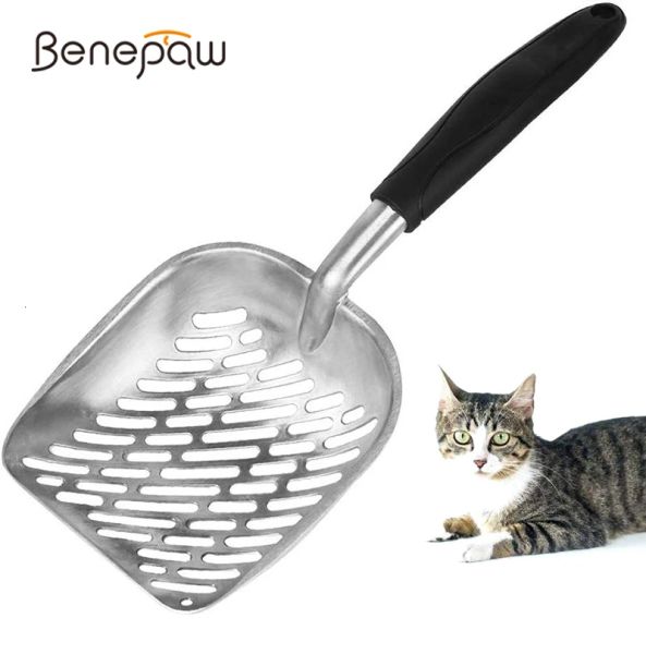 Benepaw Recogedor de Arena para Gatos de aleación de Aluminio Grande Duradero a Prueba de Herrumbre Eficiente Pala para Arena para Gatitos Agarre cómodo fácil de Limpiar