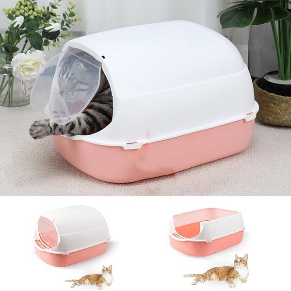 Caja de arena para gatos con capucha de plástico, paredes altas, orinal para gatitos, bandeja para arena para mascotas, colcha para gatos, inodoro para mascotas, accesorios para gatos