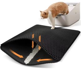 Tapis de litière pour chat pour bac à litière pour chat Double couche tapis de litière pour chat imperméable à l'eau tapis de piégeage résistant à l'urine pour outils de nettoyage de chat de sol