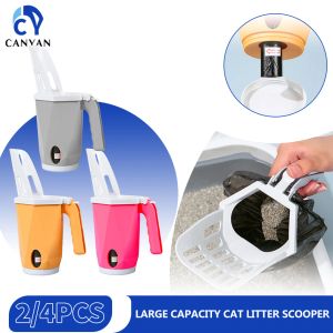 Pelle à litière pour chat de grande capacité, sac à excréments intégré, pelle amovible pour chat, autonettoyage pour bac de toilette, outil de nettoyage de boîte