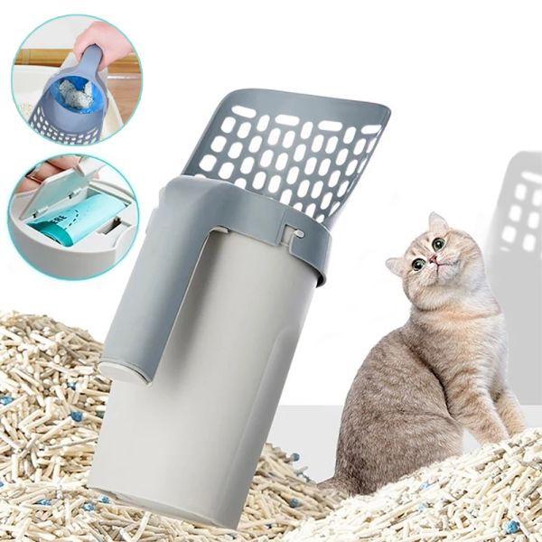 Pala de arena para gatos para limpieza de casas, filtro para mascotas, pala para inodoro limpia, recolector de basura, accesorios para suministros para gatos, caja de arena para gatos autolimpiante con bolsas