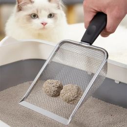 Fournitures pour animaux de compagnie, pelle à litière, nettoyage des ordures en acier pour chat, pelle en acier inoxydable pour chat, sable en métal, outil Long, poignée de cuillère, filtre à déchets