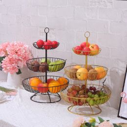 Huishoudelijke 3-laags fruitschaal aanrecht metalen fruitmand Zwart retro-stijl dienbladrek Opbergmand Snoepbuffetstandaard