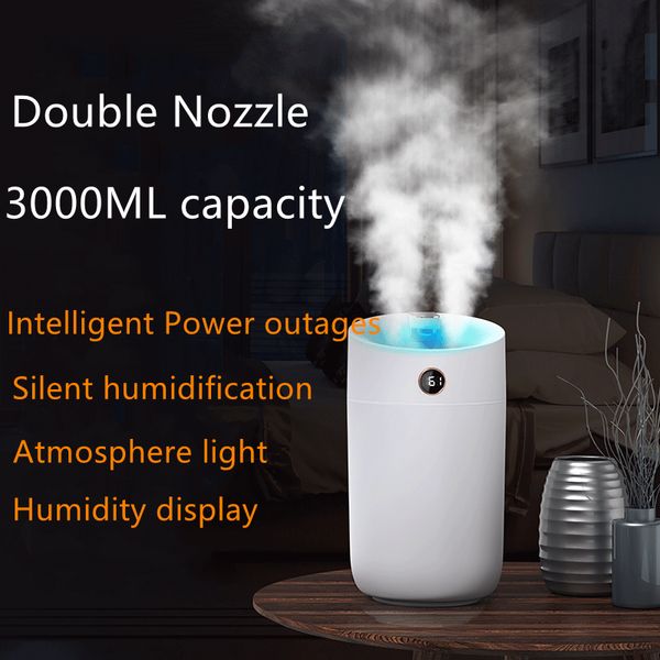 Humidificateur d'air Portable de grande capacité 3L, purificateur d'air silencieux pour bureau, aromathérapie, chambre à coucher, bureau, Double Jet