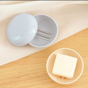 Ménage salle de bain vidange boîtes à savon avec couvercle voyage d'affaires Portable scellé savons plats couleur unie créatif rond boîte à savon