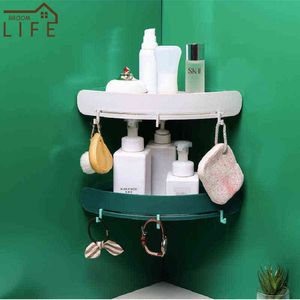 Huishoudelijke badkamer Waterdichte driehoek plank muur montage toiletartikelen magazijnrek beweegbare haken shampoo houder soap organisator J220702