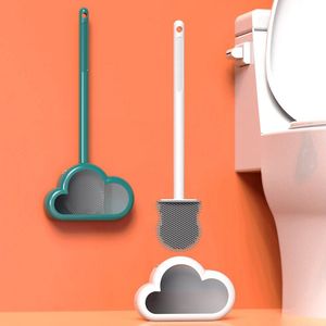 Supports de brosses de toilettes Brosse de toilette en silicone souple sans poinçon mural avec base au sol Sans angle mort Brosses de toilette Outil de nettoyage de salle de bain ZL0430