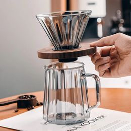 Huishoudelijke koffiezetapparaat Geavanceerd grijs glas met de hand gebrouwen koffie DRIP FILTER BUIL HOUT Pallet Deling Pot Coffeeware Accessoires 240319