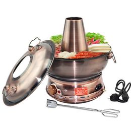 Huishoudelijke Koperen Hot Pot 30 Cm Houtskool Elektrische Dual Purpose Komfoor Schudden Lam Coonking Pot 240107