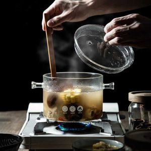 Souppe de verre ménage bouillie de pot micro-ondes chauffage du feu de feu à la chaleur transparente outils de cuisson de cuisine 1,35 / 1,5 L