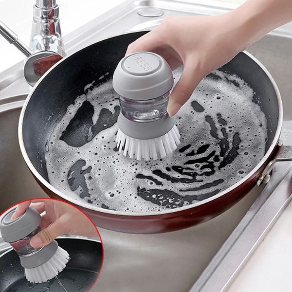 Prensas de mano para el hogar, cepillos de limpieza de jabón, plato, cuenco, olla, cepillo de lavado con cabezal de cepillo extraíble, herramientas de limpieza de secado de cocina