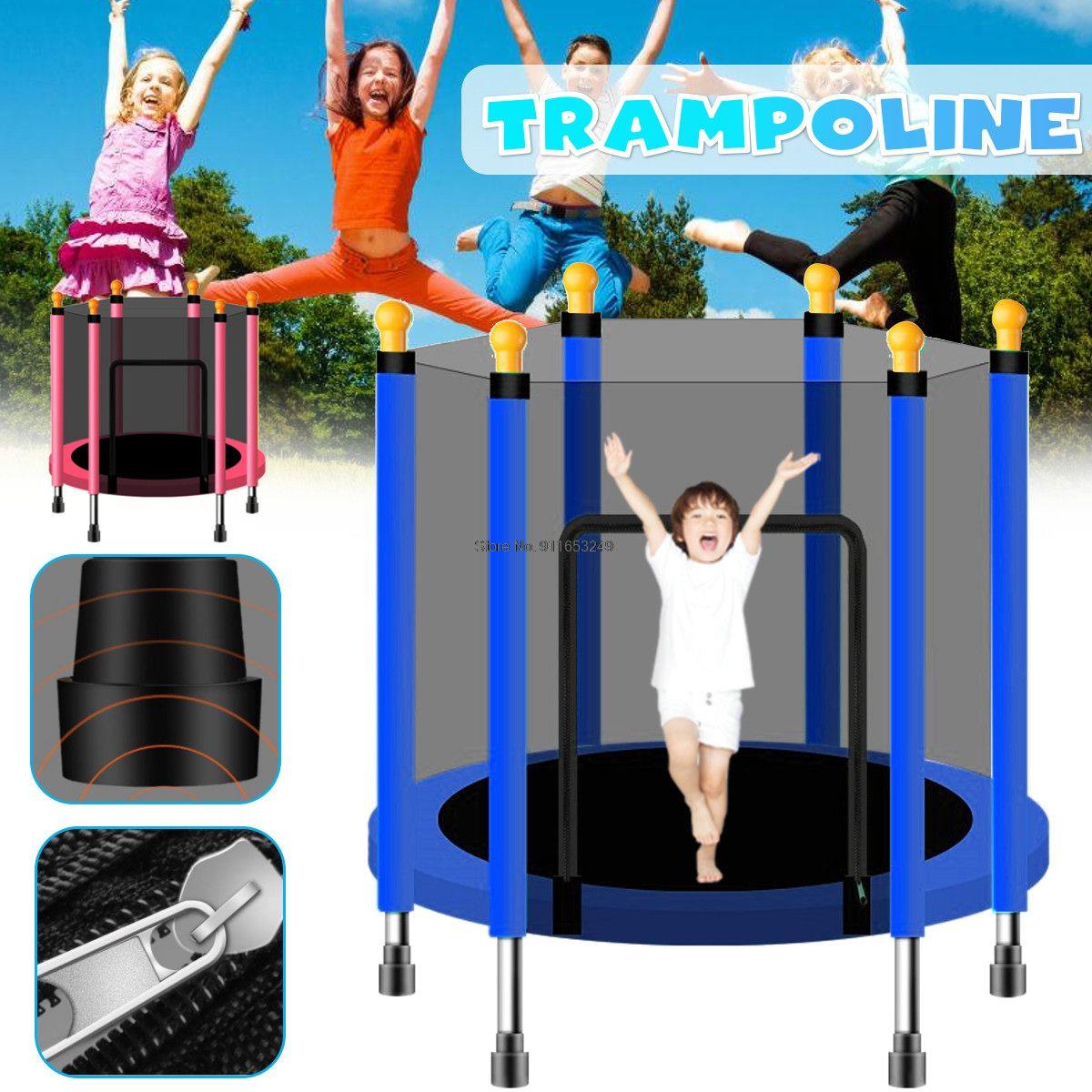 Hushåll inomhus 140 cm trampolin med skydd netto vuxna barn trampolin utomhus fällbar trampolin sport säng fitness