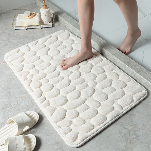 Tapis absorbant à texture de galets domestique, tapis de porte antidérapant en coton à mémoire de forme blanche, tapis de salle de bain