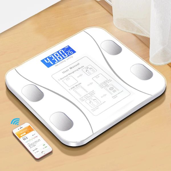 Balance domestique Analyseur de composition corporelle avec application pour smartphone Compatible Bluetooth Balance de poids de salle de bain numérique sans fil intelligente Fat 231215