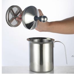 Espumador de leche manual de acero inoxidable para el hogar Herramienta de café de malla doble Crema para hacer espuma de capuchino (400ML) BBB14515
