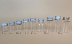 Huishoudens 25 ml transparantwhite mini plastic huisdierfles chemisch flacon container met aluminium deksel opbergdozen8405656