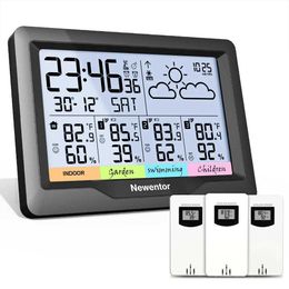 Termómetros domésticos Newentor Q5 Estación meteorológica Inalámbrica Termómetro meteorológico de reloj digital exterior con 3 temperatura de temperatura Sensor T240422