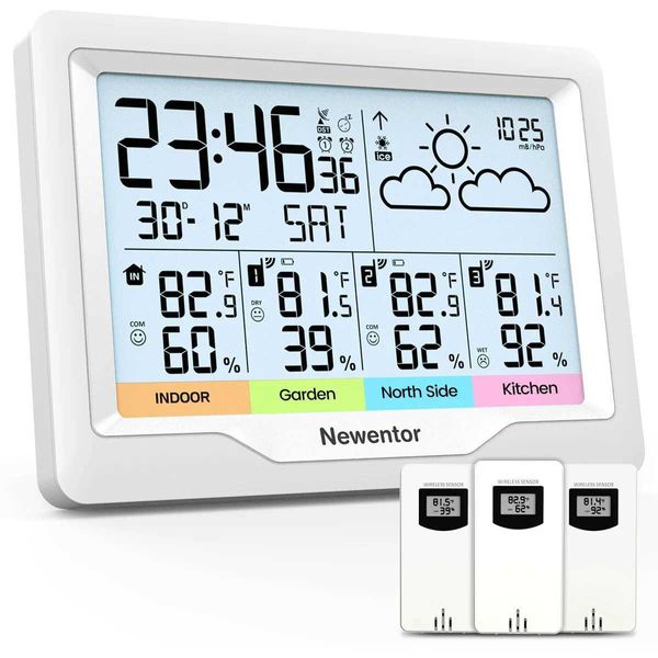 Thermomètres ménagers Station météorologique Station intérieure / extérieurs Capteurs sans fil thermomètre numérique Hygromètre LCD Thermomètre avec 3 capteurs à distance T240422