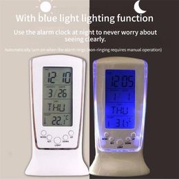 Huishoudelijke thermometers witte mini -led wekker lichtgevende muziekalarm luie elektronische klok met temperatuuralarm met de tijd