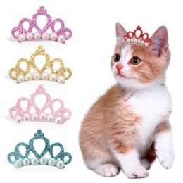 Huizen 1 st Cute Pet Dog Hair Clips Kleine honden Faux Pearl Crown Vorm BOWS Haarclips Cat Haar verzorging Hoofdtooi Pet Accessoires