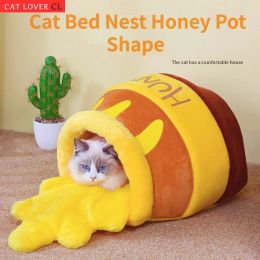 Maisons Cat Bed House Pet Accessoires Four Seasons Plux Mat Cats Coussin Panier de coussin Pandre de miel Pélet Pites pour petit chat
