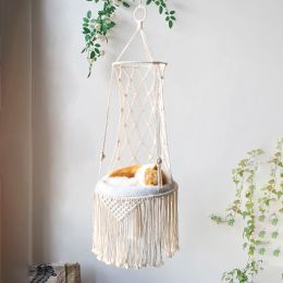 Maisons chat panier suspendu hamac macrame décoration suspendue à la main à la main de coton à la main