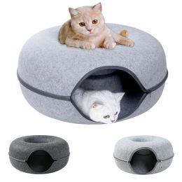 Maisons beignet pour animaux de compagnie tunnel interactif jouet jouet chat lit de chat double usage furets de lapin tunnels toys intérieurs