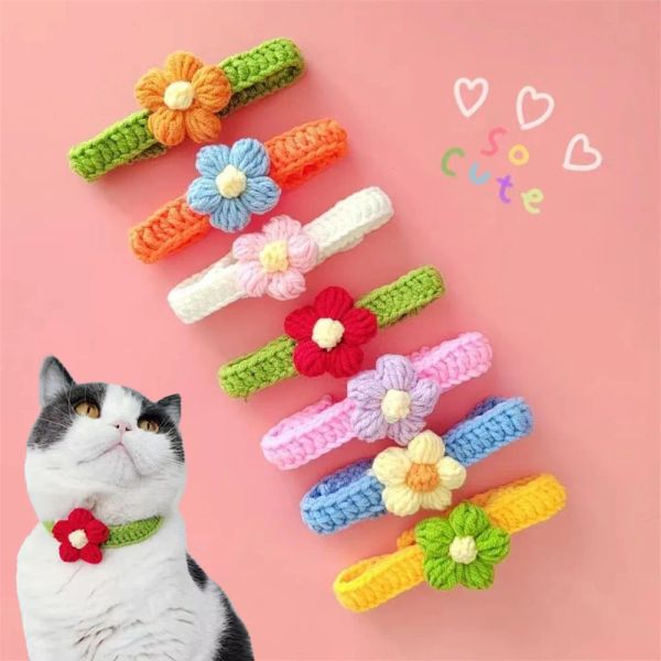 Maisons kawaii crochet chien chat collier collier en laine réglable fleurs