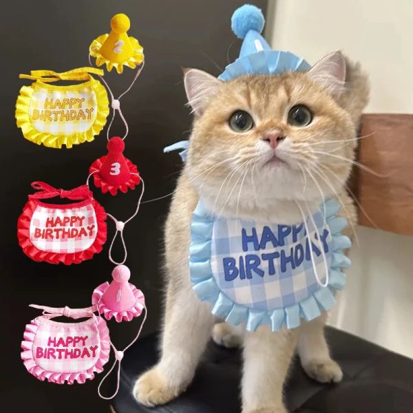 Maisons pour animaux de compagnie Bibs Bibs de chat mignon chat écharpe d'anniversaire robe d'anniversaire Collier Collier Collier Puppy Chihuahua Salivatowel Accessoires Gift