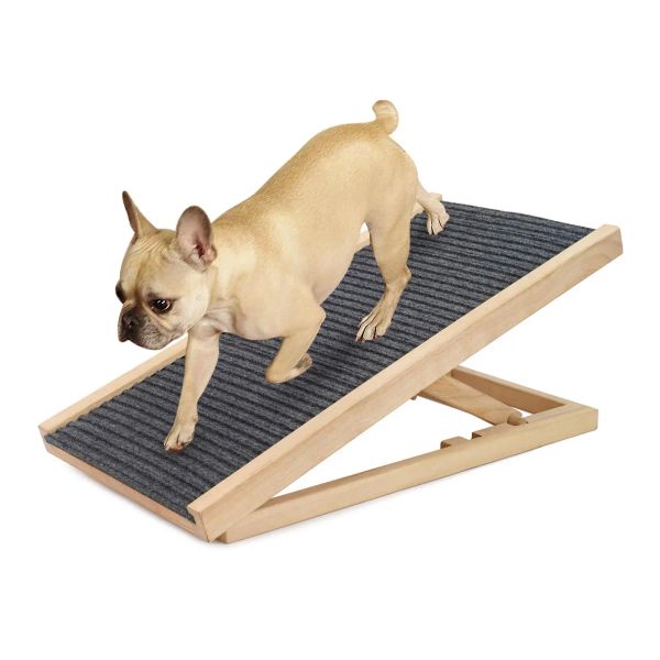 Casas Rampa de madera para perros Escalera para mascotas 2 niveles Altura ajustable Plegable Durable Antideslizante para sofá Cama interior Suministros para mascotas