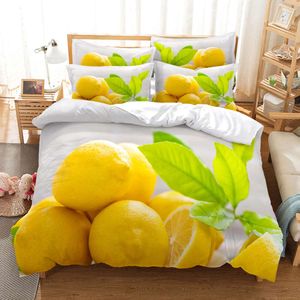 Housse de Couette Set Fruit Fruit Lemon Blue Green Invierno Drórico de invierno Cubas de almohadas Color de color ligero Cubierta de cubierta