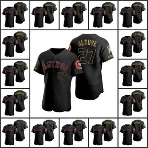 Houston''Astros''Hommes Femmes Jeunes Justin Verlander Alex Bregman Jose Altuve Jake Odorizzi Aledmys Diaz Personnalisé All Black Salute to Service Jersey