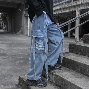 Houzhou Baggy jeans gescheurd voor mannen denim broek mannelijke punk rave goth broek lading streetwear herfst hiphop 220328294o