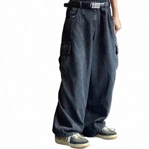 Houzhou Baggy Jeans Pantalons Pantalons en denim pour hommes Pantalons à jambes larges noirs Jeans pour hommes surdimensionnés Cargo coréen Streetwear Hip Hop Harajuku t4ZO #